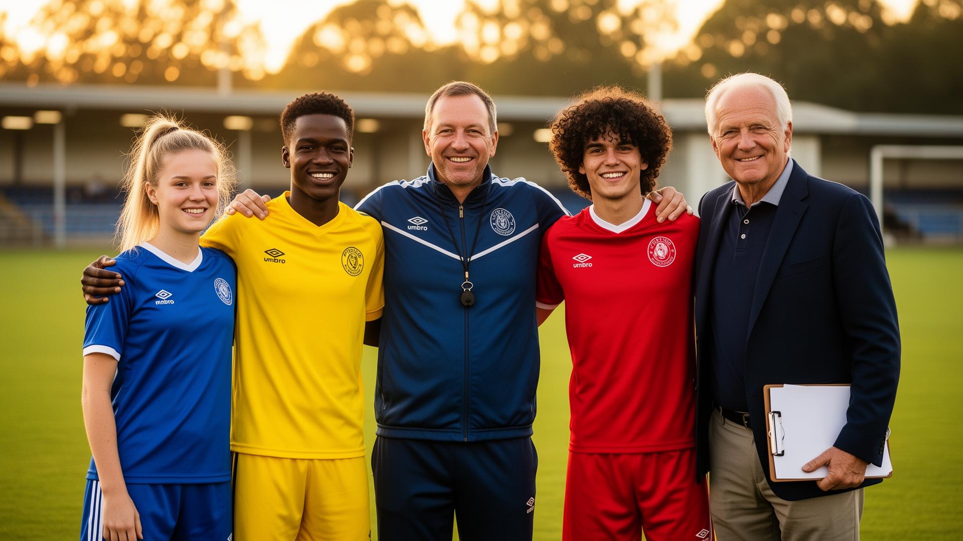 Jeunes joueur et joueuse amateurs souriants sur le terrain